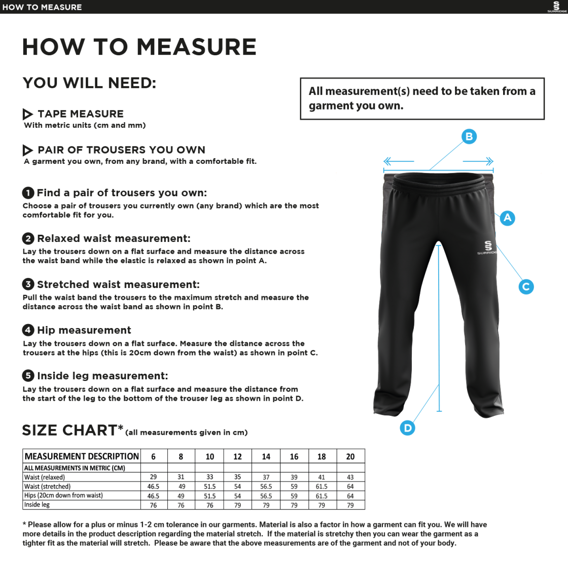 Staff Kit - Women's Poplin Track Pant : Black - Size Guide