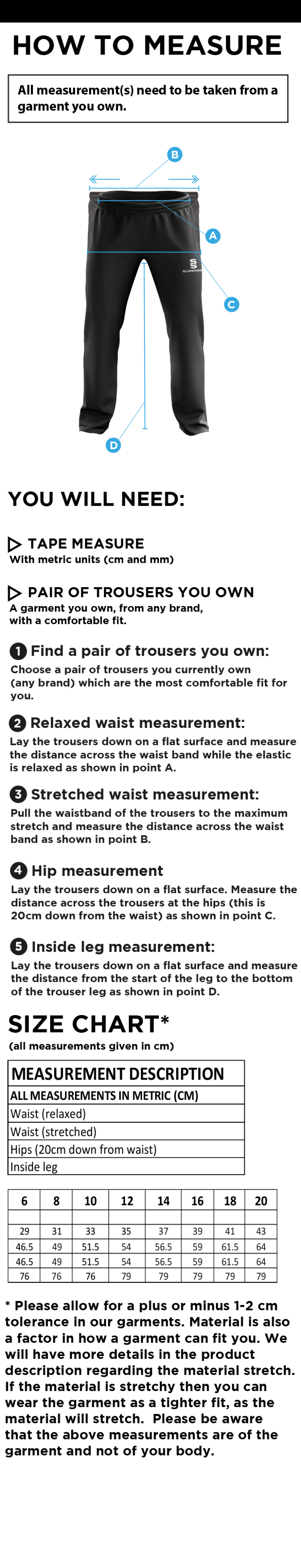 Staff Kit - Women's Poplin Track Pant : Black - Size Guide