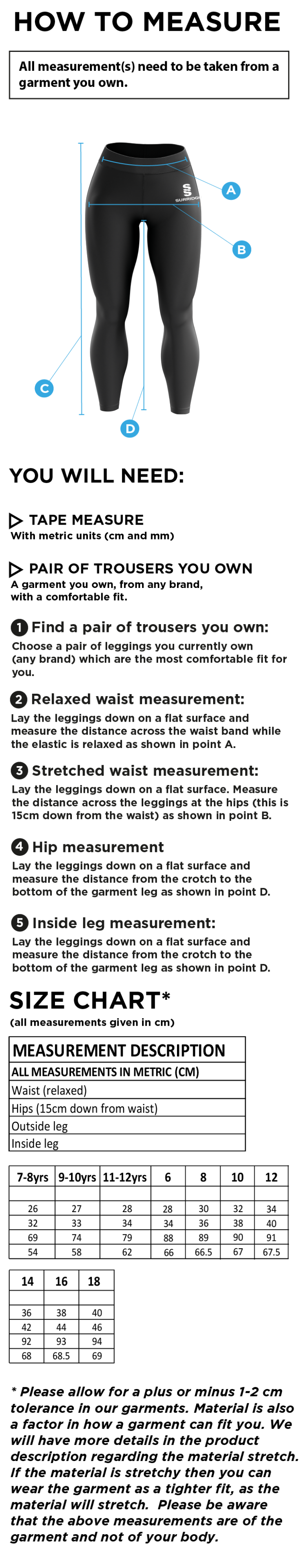 Staff Kit - Performance Full Length Leggings : Black - Size Guide