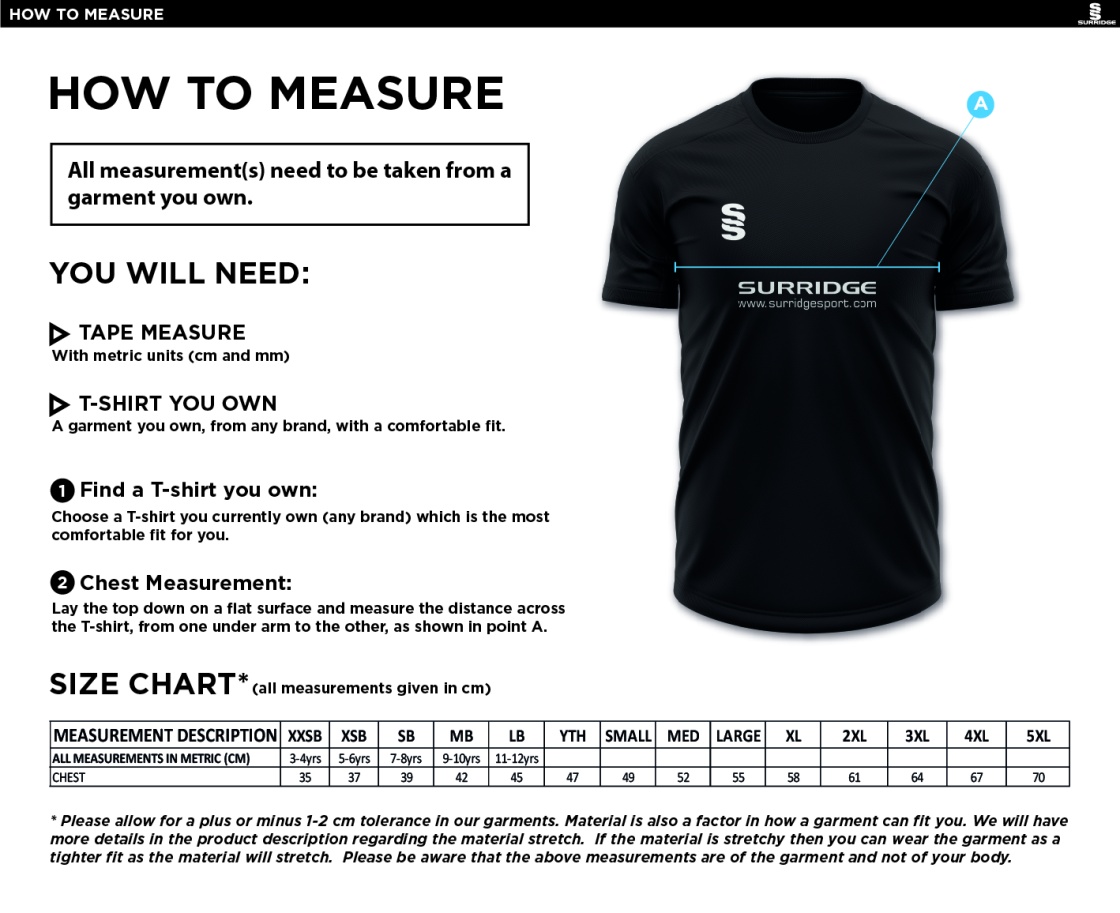 Senior Sport - Blade Training Shirt - Mens - Size Guide