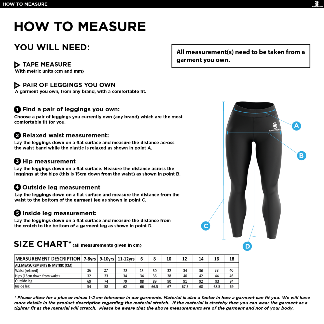 Staff Kit - Performance Full Length Leggings : Black - Size Guide