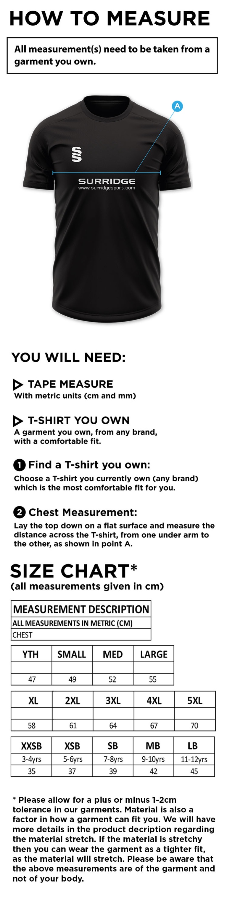 Football - Dual Football Shirt : Bottle - Size Guide