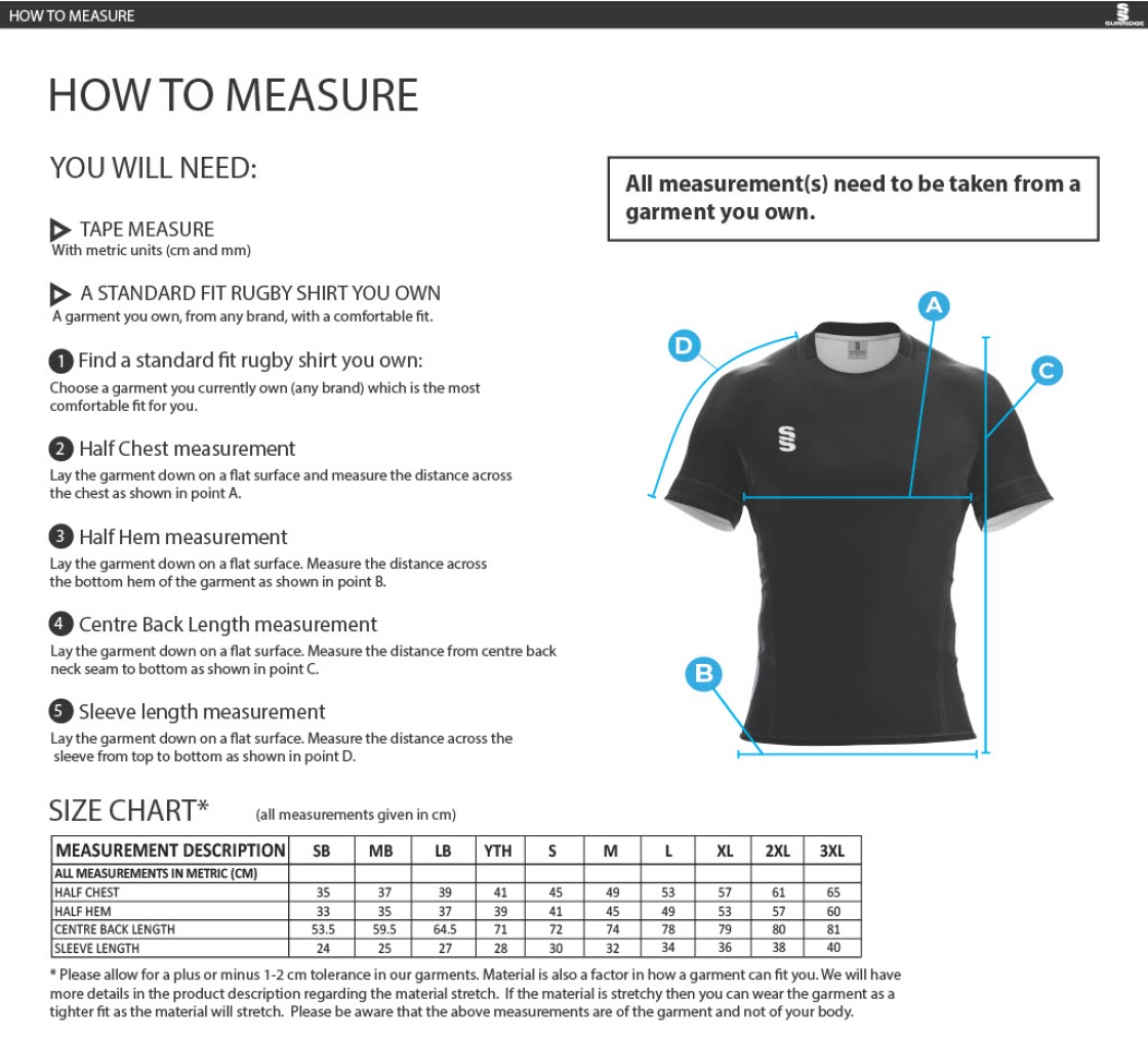 Fallibroome Academy Rugby Shirt - Size Guide