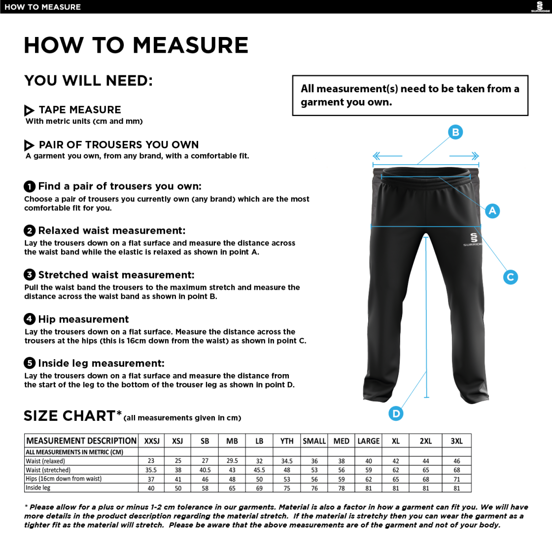 Staff Kit - Poplin Track Pant : Black - Size Guide