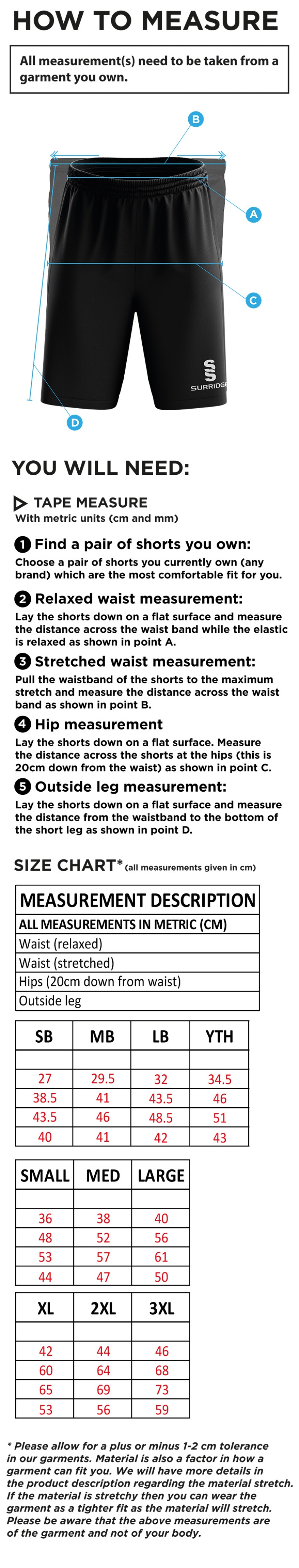 Staff Kit - Blade Shorts : Black - Size Guide