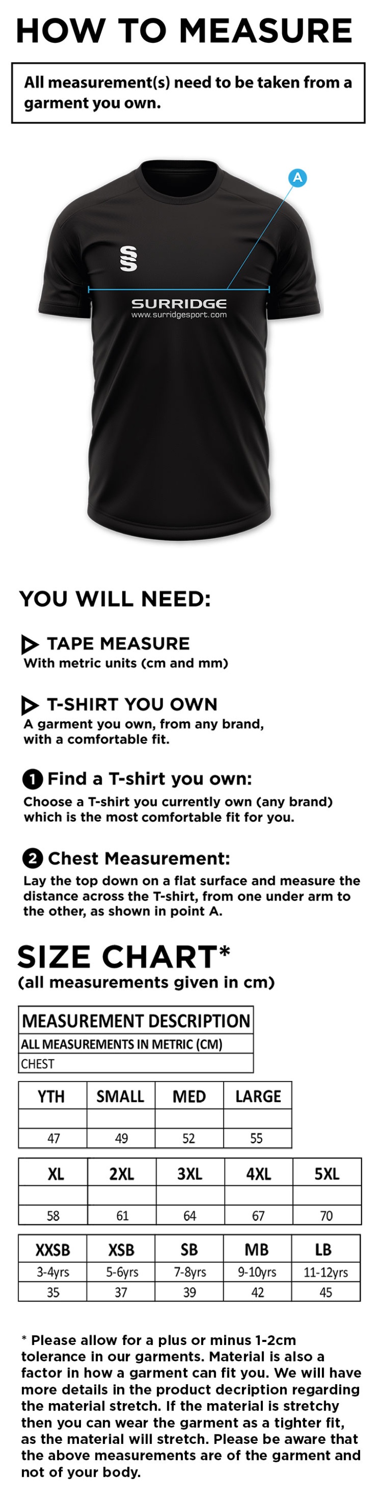 Senior Sport - Blade Training Shirt - Mens - Size Guide