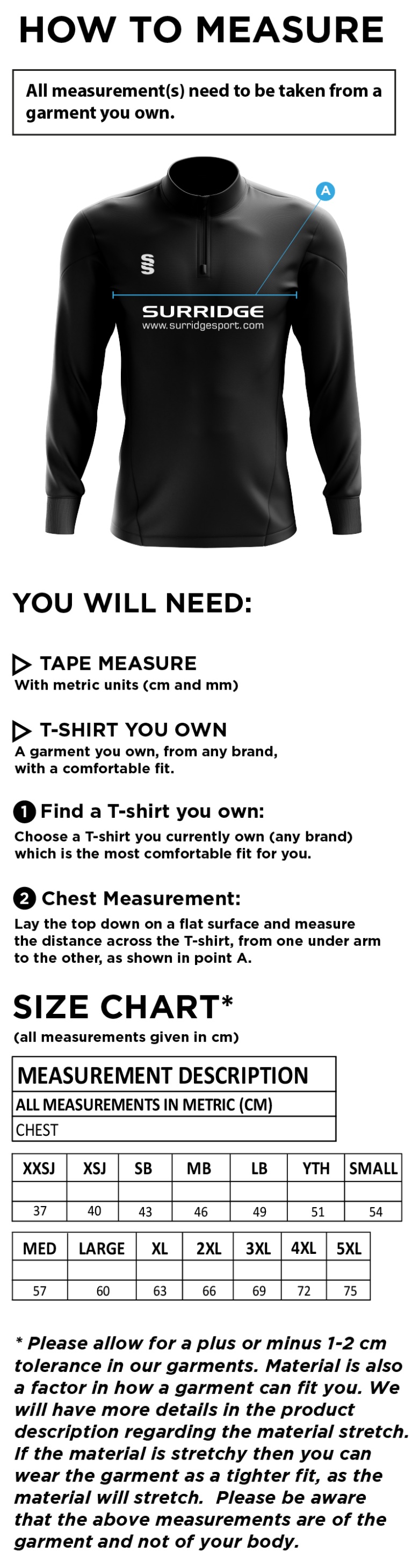 Staff Kit - 1/4 Zip Dual Performance Top :  Black - Size Guide